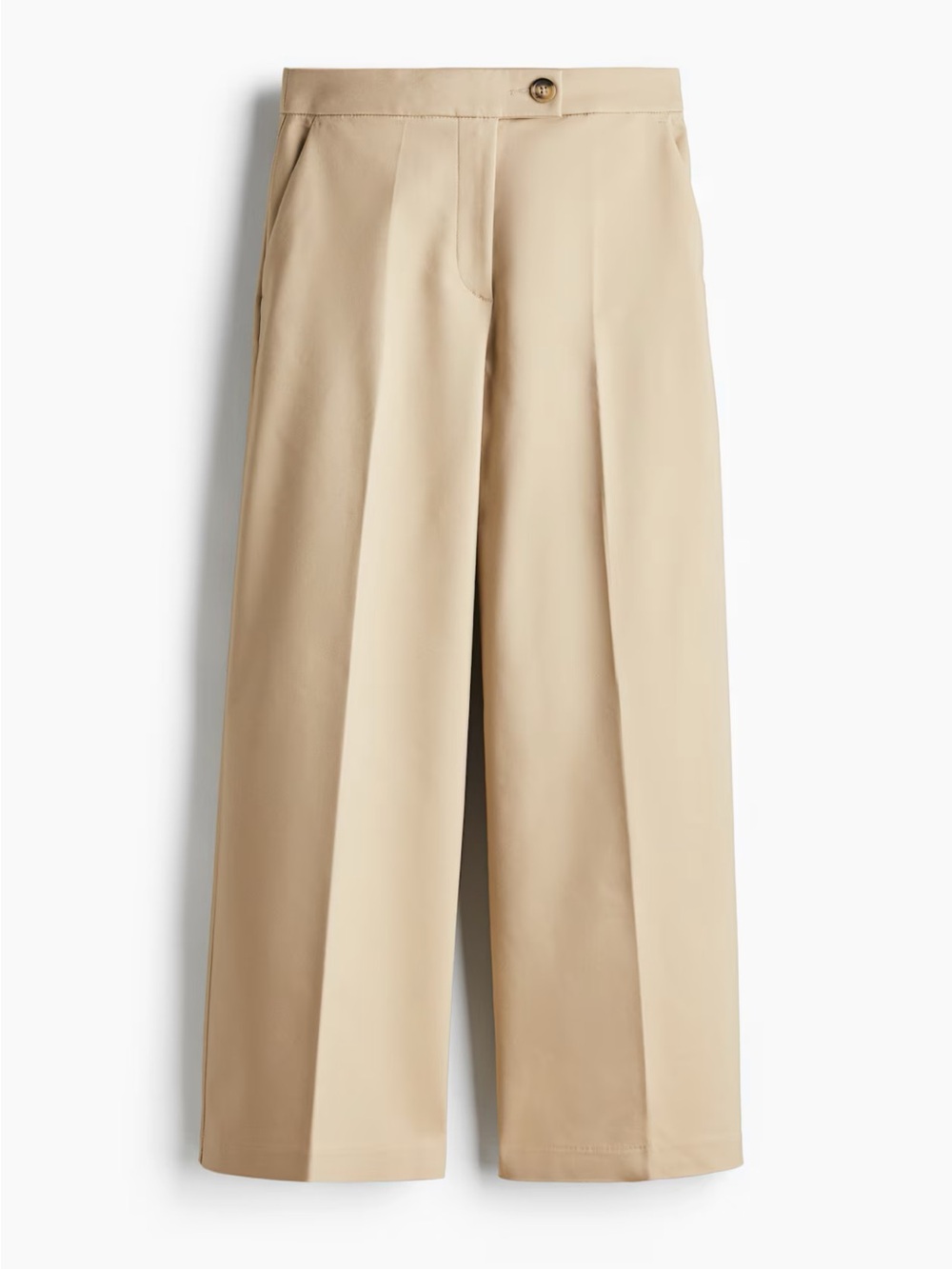 H&M Wide-Leg Cropped Trousers in Light Beige